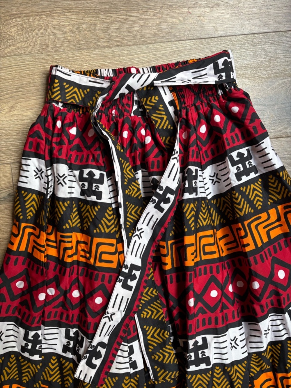 African Print Cotton Wrap Tie Maxi Skirt Elastic Waist Boho Festival Tribal S/M - Picture 4 of 9